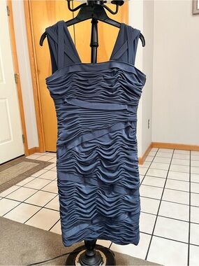 Adrianna Papell Navy Ruched Sleeveless Midi Dress